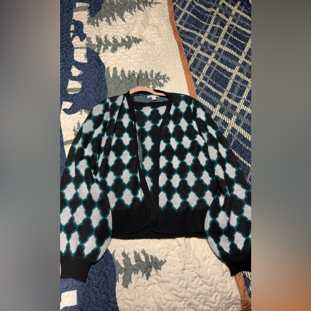 Cato Black and Teal Geometric Cardigan